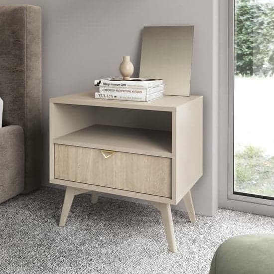 Fargo Wooden Bedside Cabinet With 1 Drawer In Beige