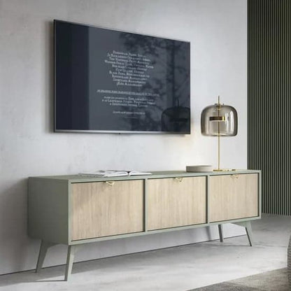 Fargo Wooden TV Unit With 3 Flap Doors In Green