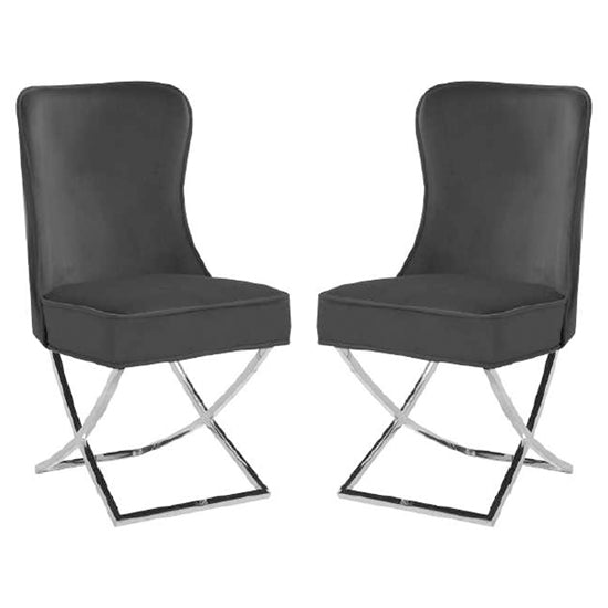 Fatin Black Velvet Dining Chairs With Chrome Legs In Pair