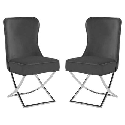 Fatin Black Velvet Dining Chairs With Chrome Legs In Pair