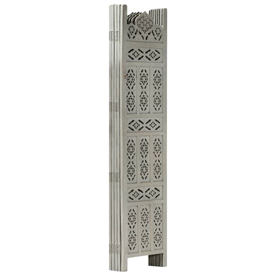 Mango Wood 5-Panel Room Divider in Grey - Hand-Carved Privacy Screen for Home Decor