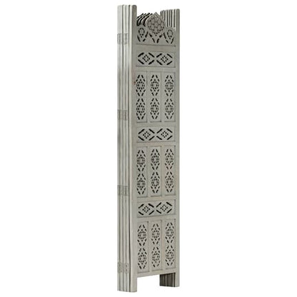 Mango Wood 5-Panel Room Divider in Grey - Hand-Carved Privacy Screen for Home Decor