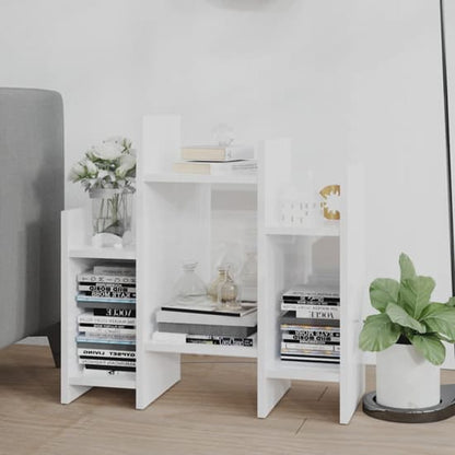 FURCO White High Gloss Side Table with 6 Shelves for Living Room Storage