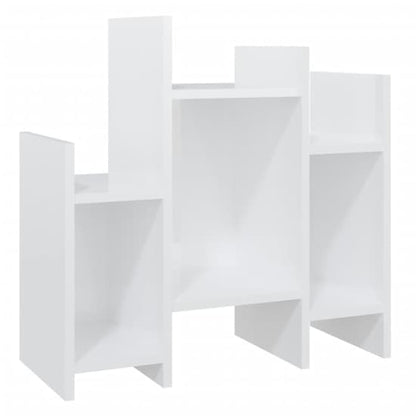 FURCO White High Gloss Side Table with 6 Shelves for Living Room Storage