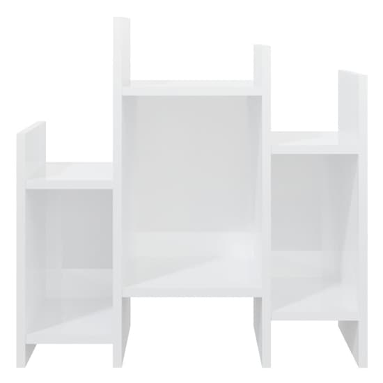 FURCO White High Gloss Side Table with 6 Shelves for Living Room Storage