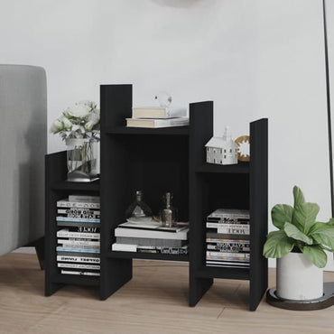 FURCO Black Wooden Side Table with 6 Shelves for Living Room Storage