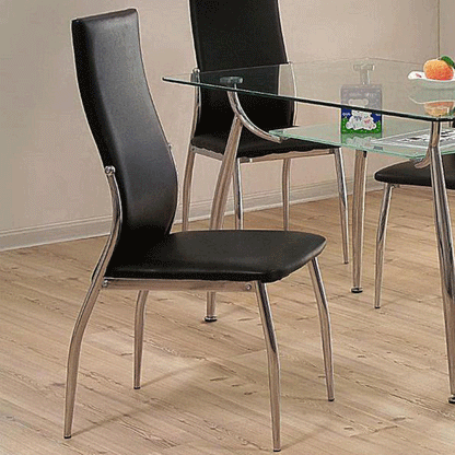 Stylish Black Leather Effect Dining Chairs with Chrome Frame - Set of 2 for Modern Dining Spaces