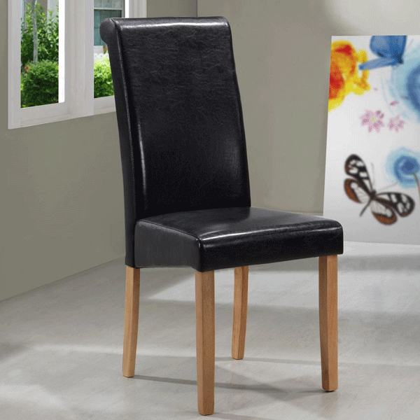 Lompoc Solid Rubberwood Leather Effect Dining Chairs Classic Comfort in Light Oak Set of 2 - Brown