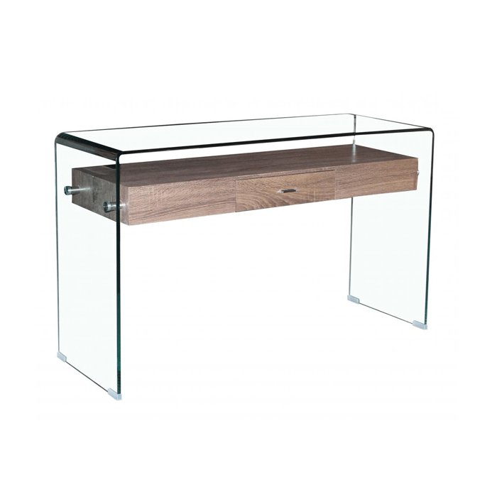 Rochford Clear Glass Console Table with Wooden Drawer - Rectangular - Nestium