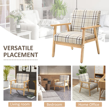 HOMCOM odern One Seater Sofa for Living Room, Linen Fabric Small Couch with Rubber Wood Frame, Armrests, Lattice Pattern, Upholstered Armchair, Beige