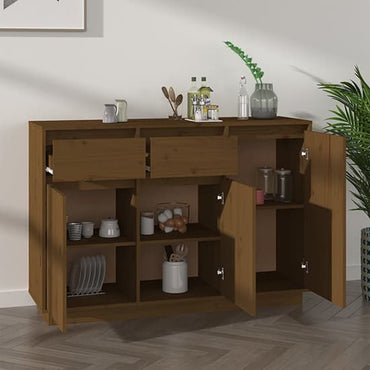 Flavius Pinewood Sideboard With 3 Door 2 Drawer In Honey Brown