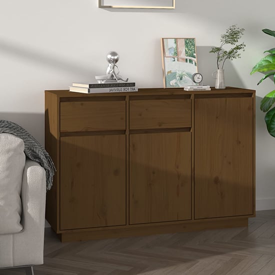 Flavius Pinewood Sideboard With 3 Door 2 Drawer In Honey Brown