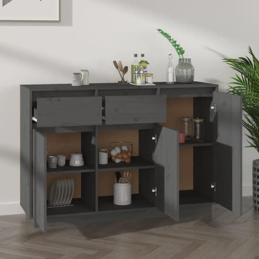 Flavius Pinewood Sideboard With 3 Doors 2 Drawers In Grey