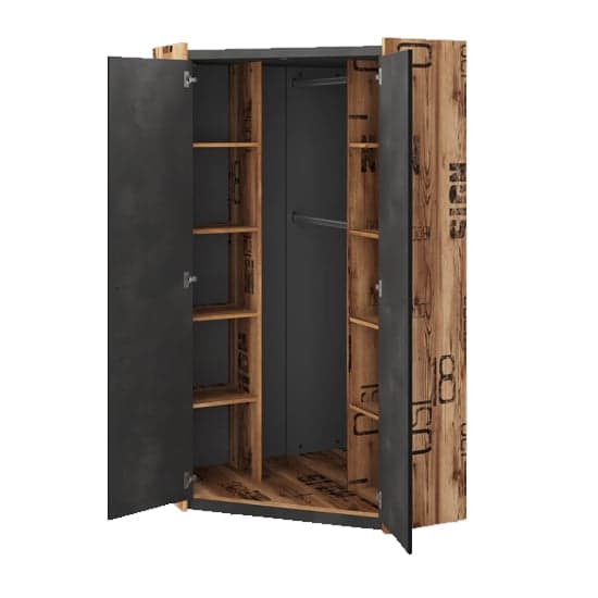 Flint Wooden Corner Wardrobe | Hinged | Raw Steel | Shelves | 2 Doors | 97cm