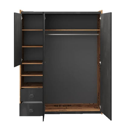 Flint Raw Steel Concrete Effect Wooden Wardrobe | Hinged | Multi-Color | Shelves | 2 Doors | 180cm