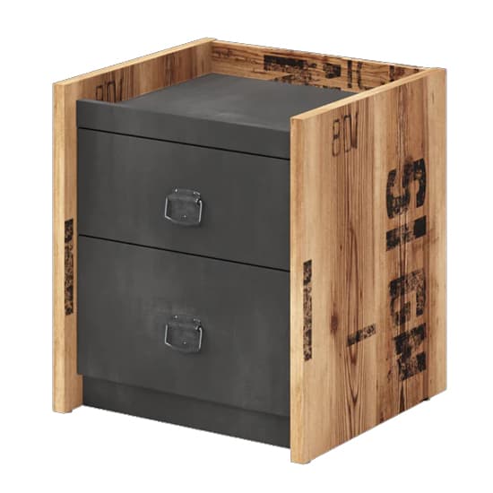 Flint Wooden Bedside Cabinet with Raw Steel Concrete Effect - Modern Storage Solution for Bedrooms