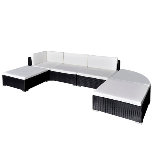 Black Rattan 6 Piece Outdoor Lounge Set with Cushions - Flore Garden Furniture