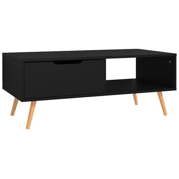 Modern Black Wooden Coffee Table with Drawer for Living Room Storage