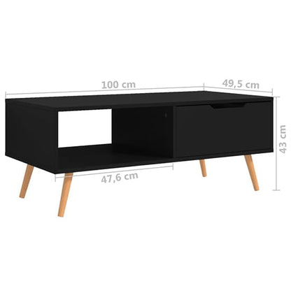 Modern Black Wooden Coffee Table with Drawer for Living Room Storage