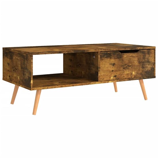 FURCO Floria Smoked Oak Coffee Table with Drawer for Modern Living Rooms