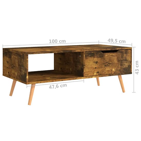 FURCO Floria Smoked Oak Coffee Table with Drawer for Modern Living Rooms