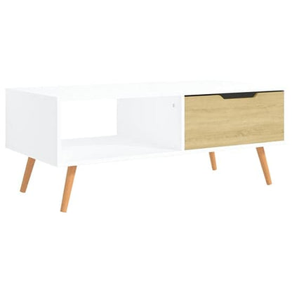 Floria White and Sonoma Oak Coffee Table with Drawer for Modern Living Rooms