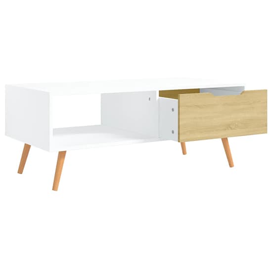 Floria White and Sonoma Oak Coffee Table with Drawer for Modern Living Rooms