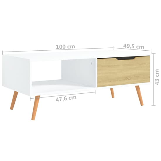 Floria White and Sonoma Oak Coffee Table with Drawer for Modern Living Rooms