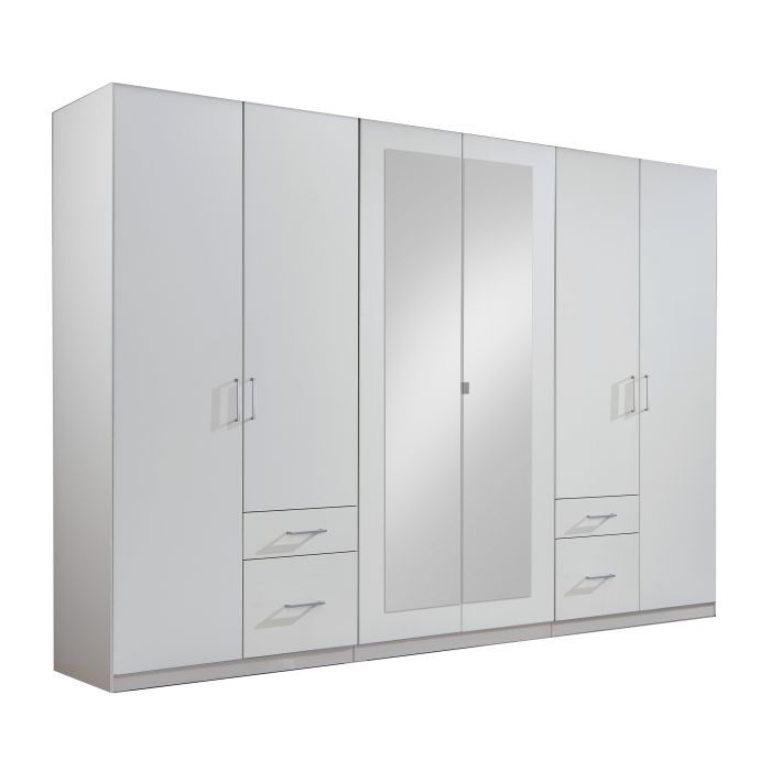 Flock 6 Door 4 Drawer Mirrored Wardrobe in White | Spacious & Modern | Furco