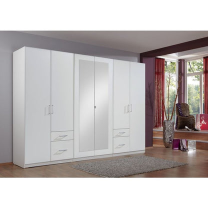 Flock 6 Door 4 Drawer Mirrored Wardrobe in White | Spacious & Modern | Furco