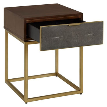 FURCO Fomalhaut Luxury Wooden Side Table with Gold Metal Legs in Brown