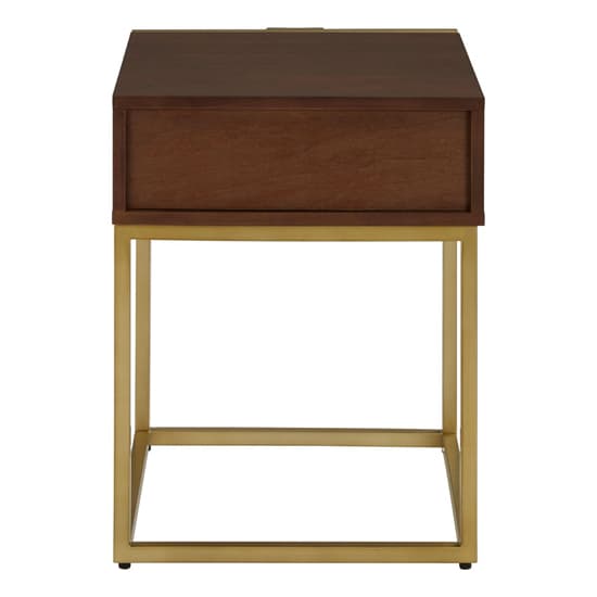 FURCO Fomalhaut Luxury Wooden Side Table with Gold Metal Legs in Brown