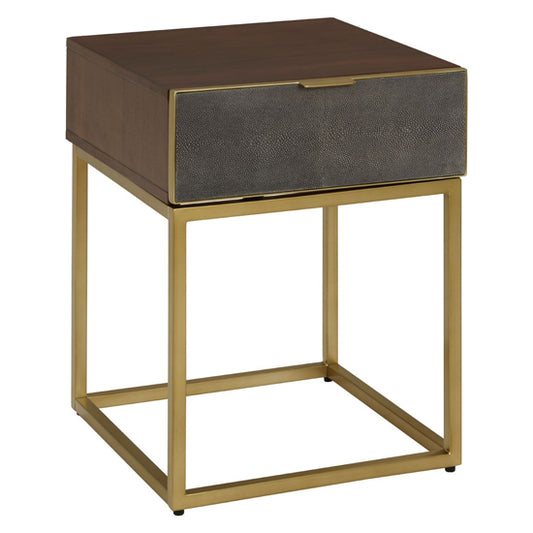 FURCO Fomalhaut Luxury Wooden Side Table with Gold Metal Legs in Brown