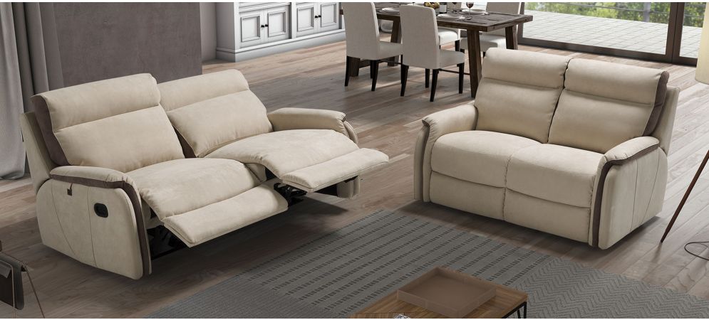 Fox Cream Fabric Electric Recliner Sofa Set - 3 + 2 Configuration, Hardwood Frame, 10-Year Warranty on Frame and Pocket Springs, Available in Various Leathers and Colors