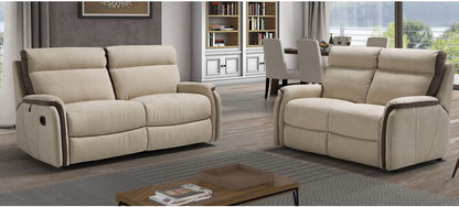 Fox Cream Fabric Electric Recliner Sofa Set - 3 + 2 Configuration, Hardwood Frame, 10-Year Warranty on Frame and Pocket Springs, Available in Various Leathers and Colors