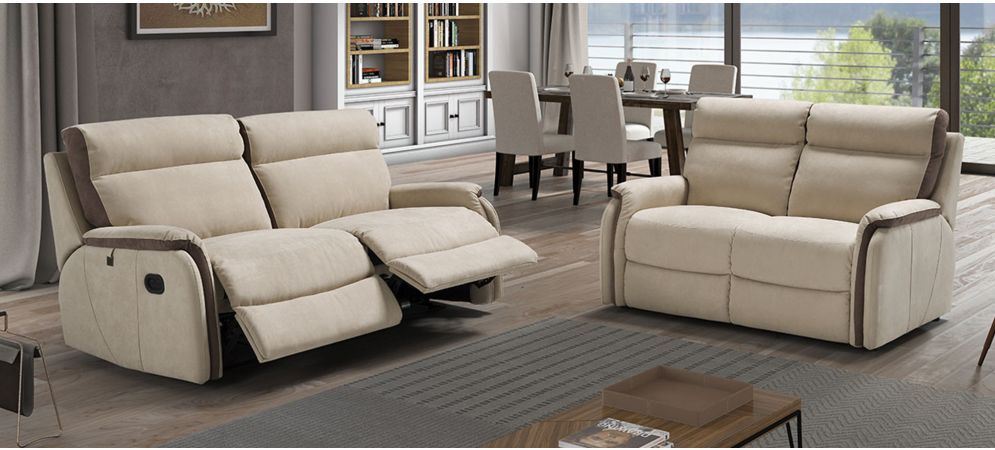 Fox Cream Fabric Electric Recliner Sofa Set - 3 + 2 Configuration, Hardwood Frame, 10-Year Warranty on Frame and Pocket Springs, Available in Various Leathers and Colors