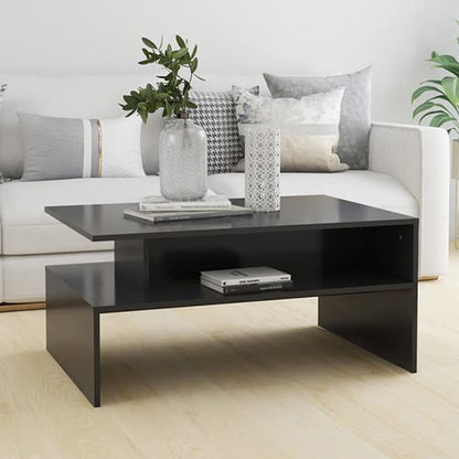 Modern Grey Wooden Coffee Table with Shelf for Living Room Storage