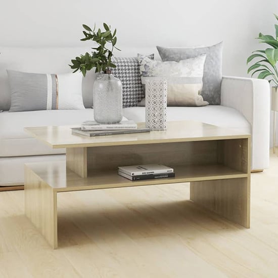 Sonoma Oak Fritzi Wooden Coffee Table with Lower Shelf for Living Room