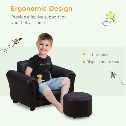 HOMCOM oddler Chair Single Seater Kids Sofa Set, 54 x 42 x 41cm, Kids Sofa with Stool, Black