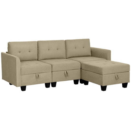 HOMCOM L' Shape Modular Sofa, with Storage - Light Brown