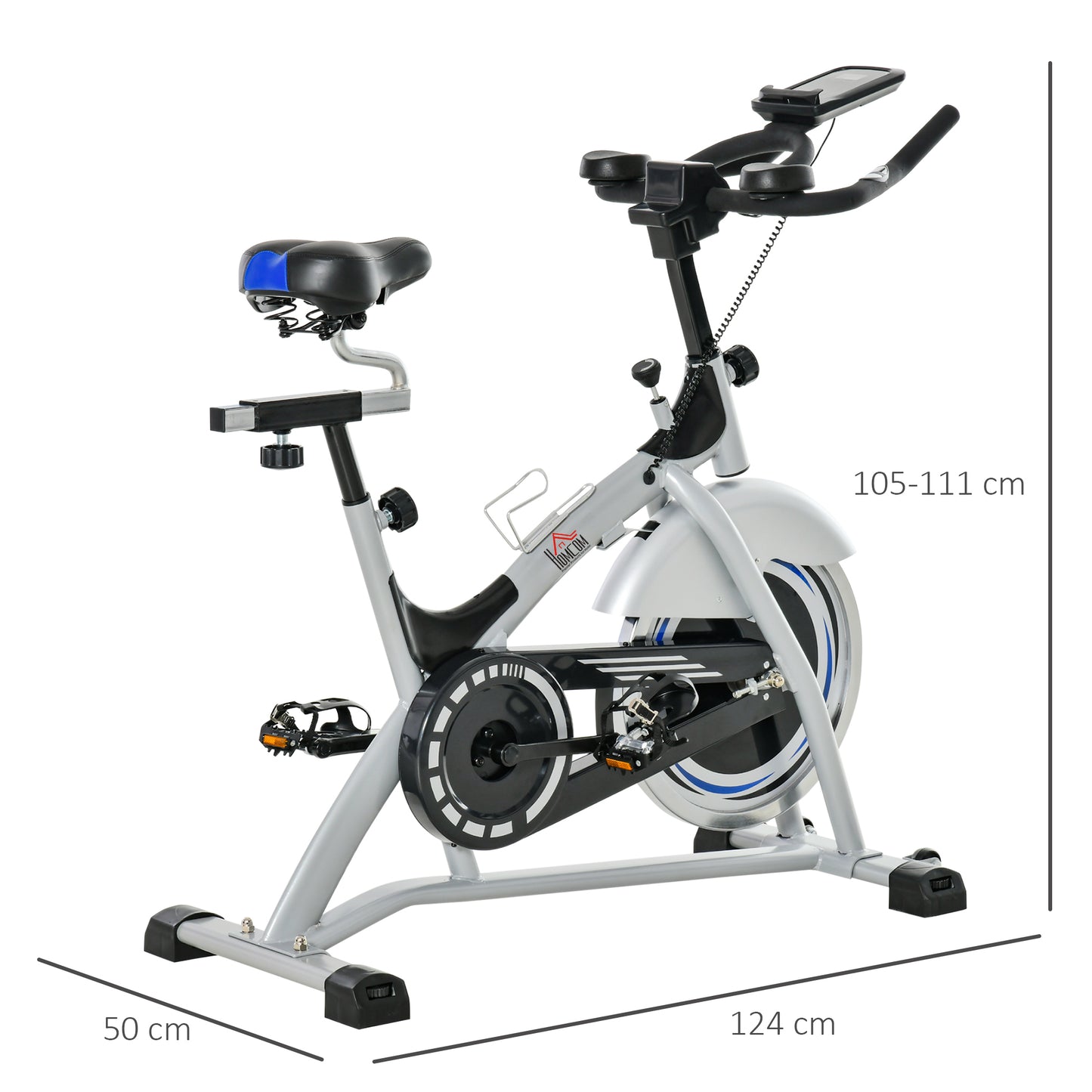 HOMCOM ndoor Cycling Exercise Bike Quiet Drive Fitness Stationary, 15KG Flywheel Cardio Workout Bicycle, Adjustable Seat& Resistance, w/LCD Monitor, Bottle Holder