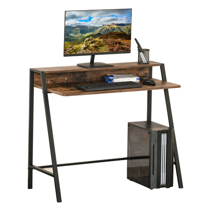 HOMCOM riting Desk Computer Table Home Office PC Laptop Workstation Storage Shelf 100L x 45W cm Rustic Brown