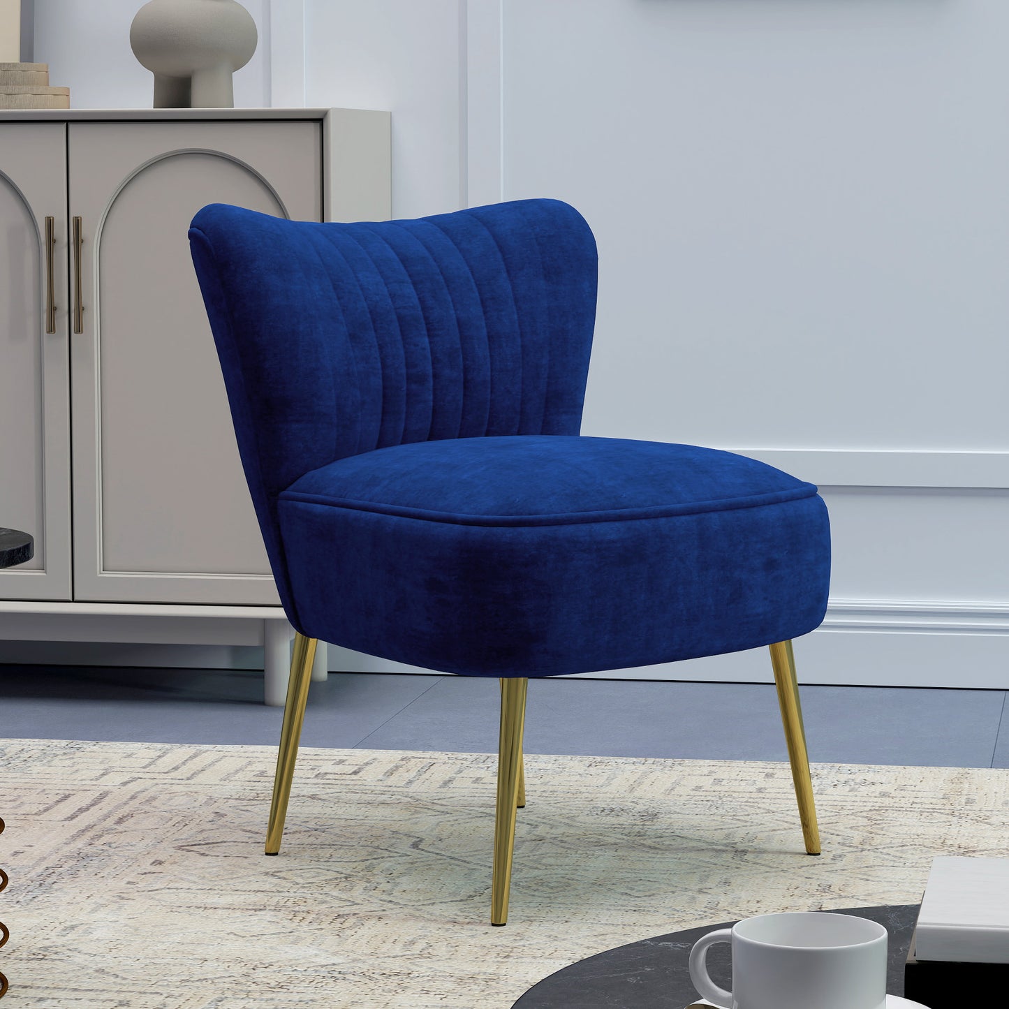 HOMCOM elvet-Feel Tub Accent Chair - Dark Blue