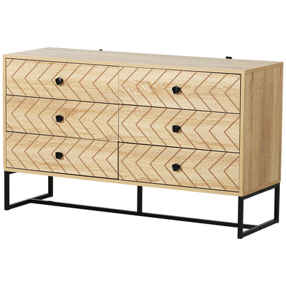 HOMCOM edroom Chest of Drawers, 6 Drawer Dresser, Sideboard Cabinet with Zigzag Design and Metal Base, Storage Drawer Unit, 120x71cm, Natural