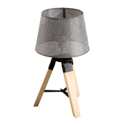 HOMCOM ooden Tripod Table Lamp for Side, Desk or End Table with E27 Bulb Base?Grey Shade?