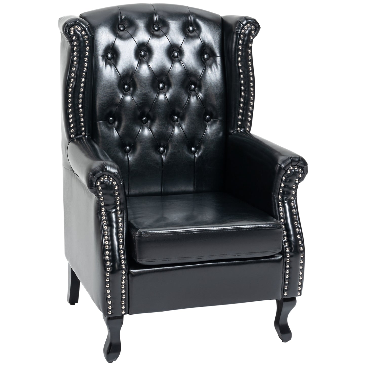 HOMCOM ingback Accent Chair Tufted Chesterfield-style Armchair with Nail Head Trim for Living Room Bedroom Black