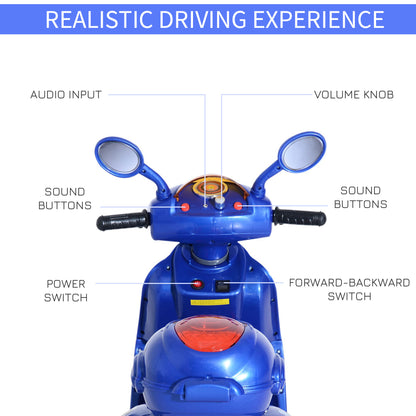 HOMCOM ids Electric Ride On Toy Car 6V Electric Motorbike with Chargeable Battery Headlight and Music for 3-5 Years - Blue