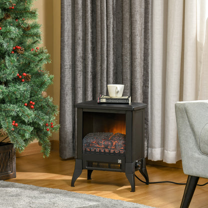 HOMCOM lectric Fireplace Stove, Free standing Fireplace Heater with Realistic Flame Effect, Adjustable Temperature and Overheat Protection, Black