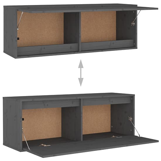 FURCO Grey Solid Pinewood TV Unit with Wall-Mounted Cabinets