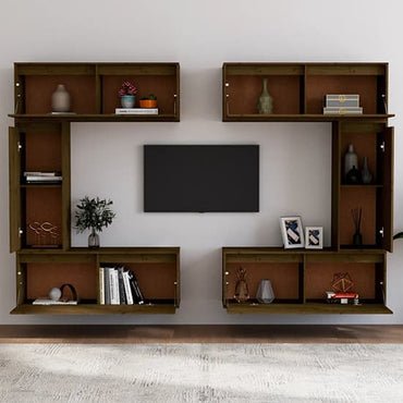 FURCO Gaiva Honey Brown Solid Pinewood TV Unit with Versatile Storage